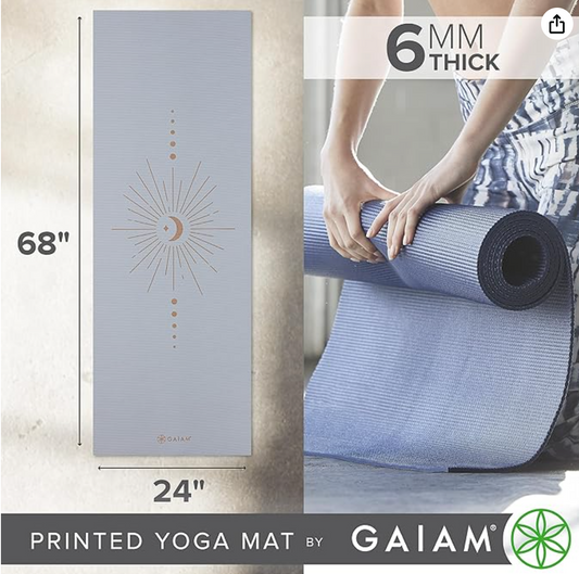 Gaiam Yoga Mat - Premium 6mm Print Extra Thick Non Slip Exercise & Fitness Mat for All Types of Yoga and Floor Workouts