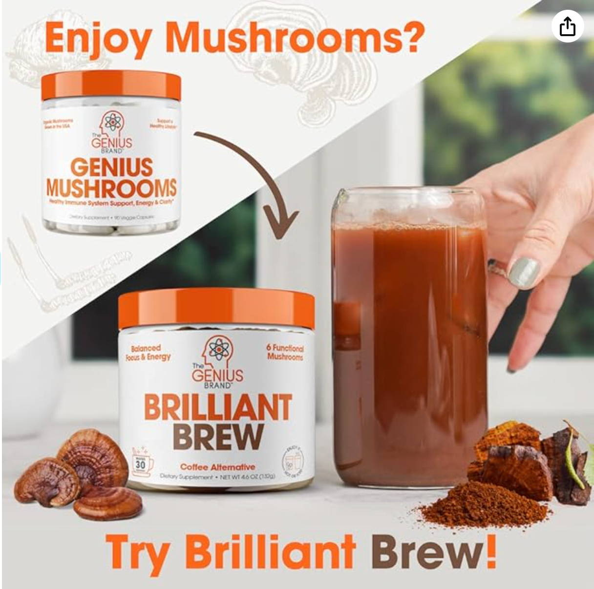 Genius Mushroom - Lions Mane, Cordyceps and Reishi - Immune System Booster & Nootropic Brain Supplement - 90 Veggie Pills