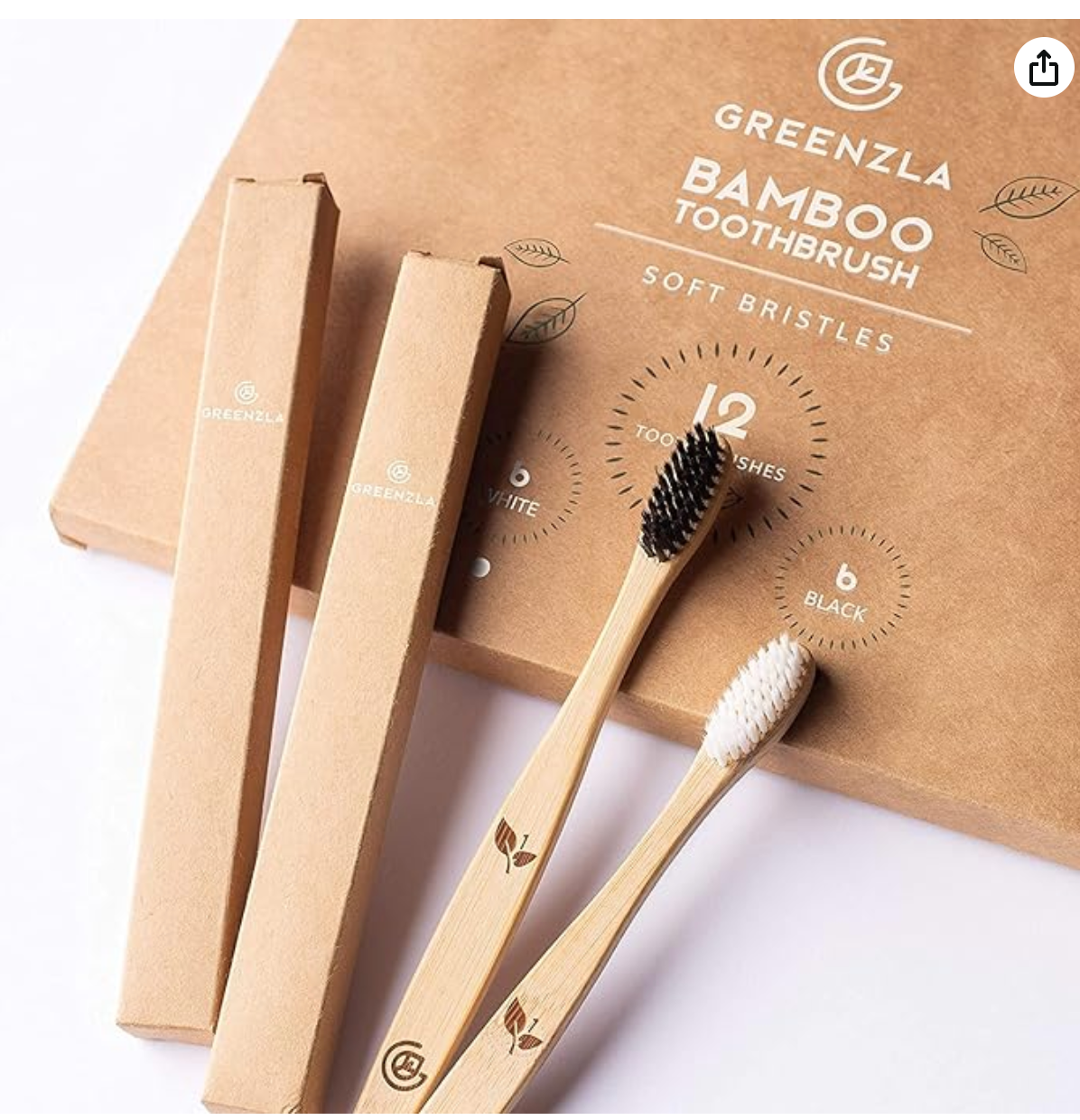 Greenzla Bamboo Toothbrushes (12 Pack) | BPA Free Soft Bristles Eco-Friendly, Natural Toothbrush Set Biodegradable & Compostable Charcoal Wooden