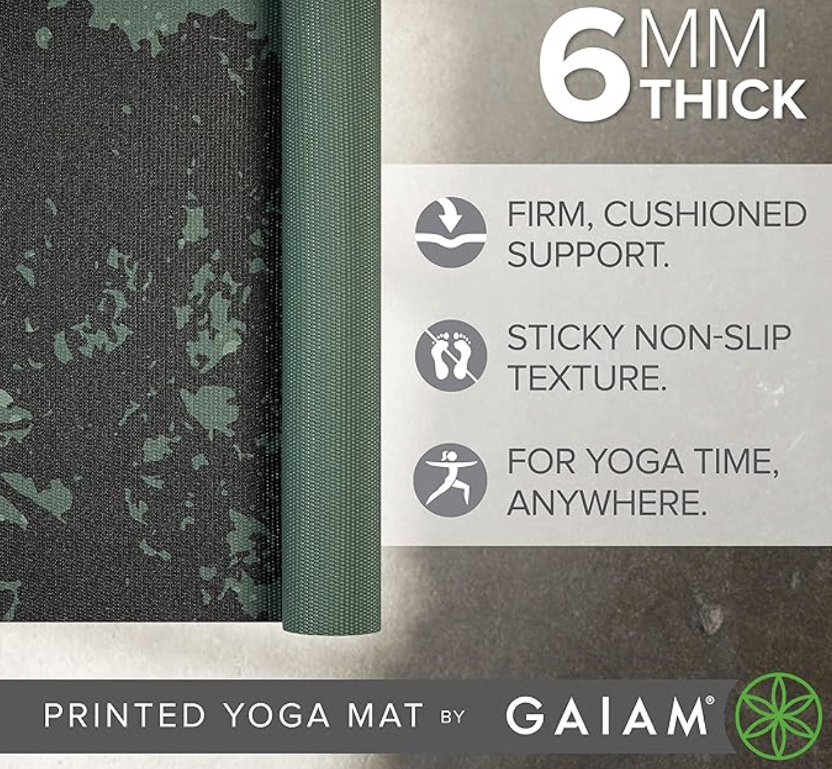 Lightweight Yoga Mat -  Premium 6mm Print Extra Thick Non Slip Exercise & Fitness Mat for All Types of Yoga and Floor Workouts