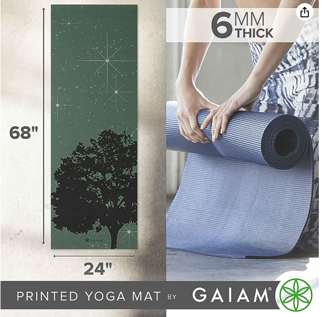 Lightweight Yoga Mat -  Premium 6mm Print Extra Thick Non Slip Exercise & Fitness Mat for All Types of Yoga and Floor Workouts