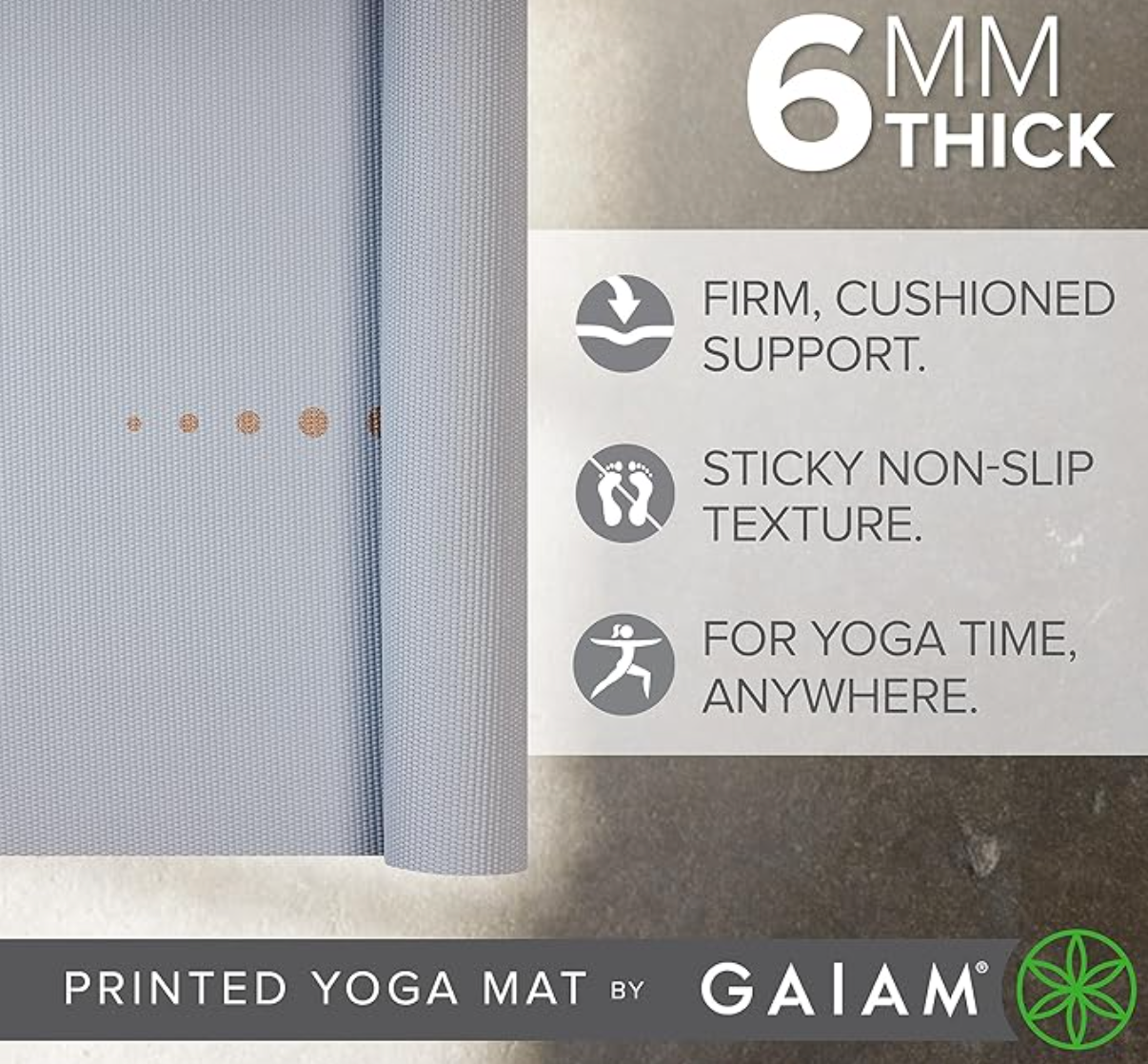 Gaiam Yoga Mat - Premium 6mm Print Extra Thick Non Slip Exercise & Fitness Mat for All Types of Yoga and Floor Workouts