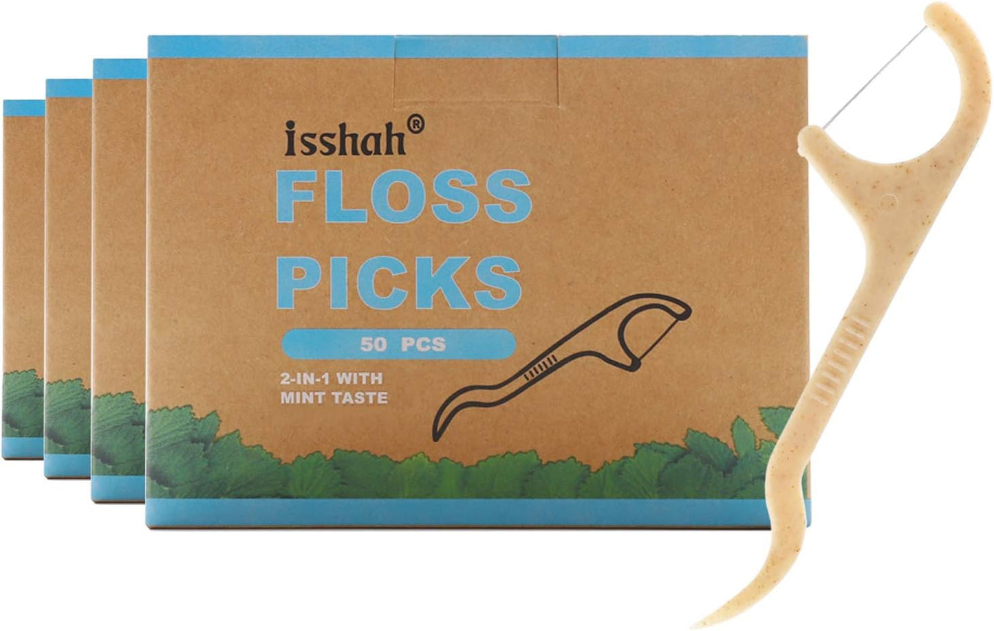 Natural Dental Floss Picks - 200 Count - BPA Free, Vegan, Sustainable, Eco Friendly, Natural Dental Flossers by Isshah (Mint)