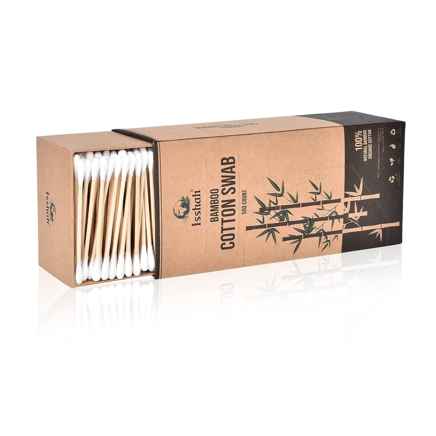 Bamboo Cotton Swabs - 500 Count. Vegan, Eco Friendly, All Natural and 100% Biodegradable Organic Cotton