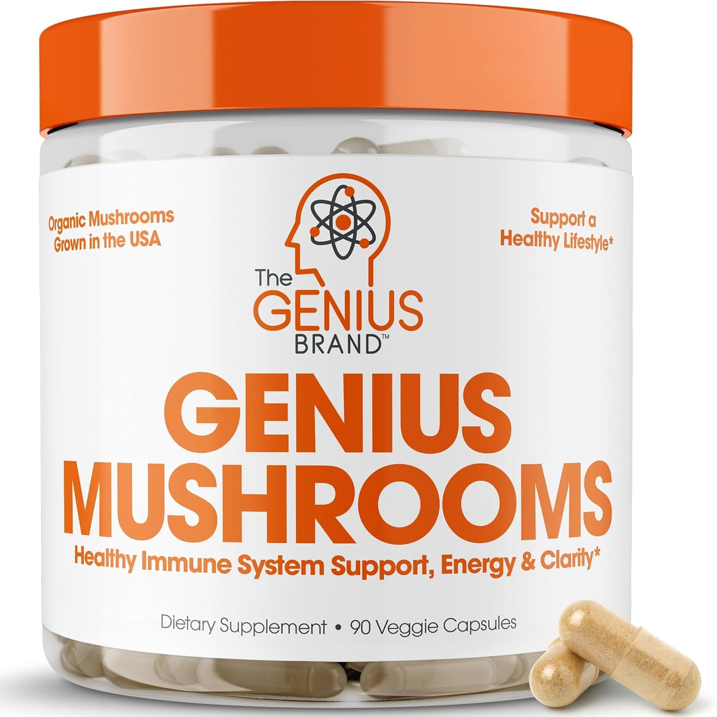 Genius Mushroom - Lions Mane, Cordyceps and Reishi - Immune System Booster & Nootropic Brain Supplement - 90 Veggie Pills
