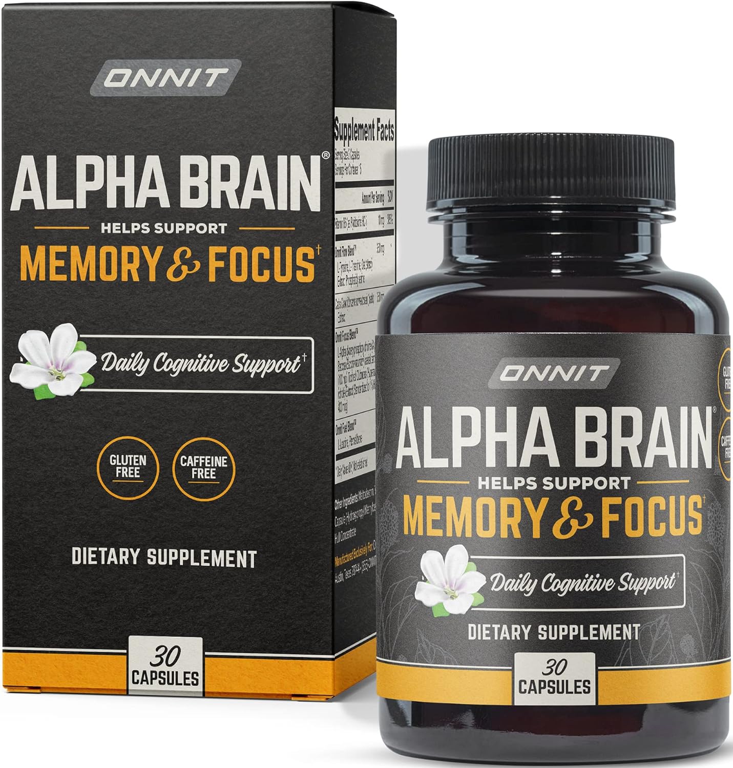 ONNIT Alpha Brain Premium Nootropic Brain Supplement, 30 Count, for Men & Women - Caffeine-Free Focus Capsules for Concentration, Brain Booster& Memory Support - Cat's Claw, Bacopa, Oat Straw
